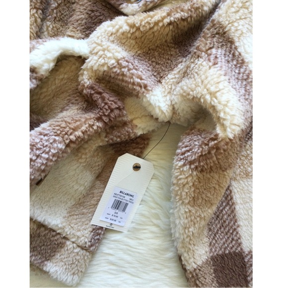 NWT Billabong Grafton Neutral Tone Plaid Sherpa Jacket - Picture 10 of 10